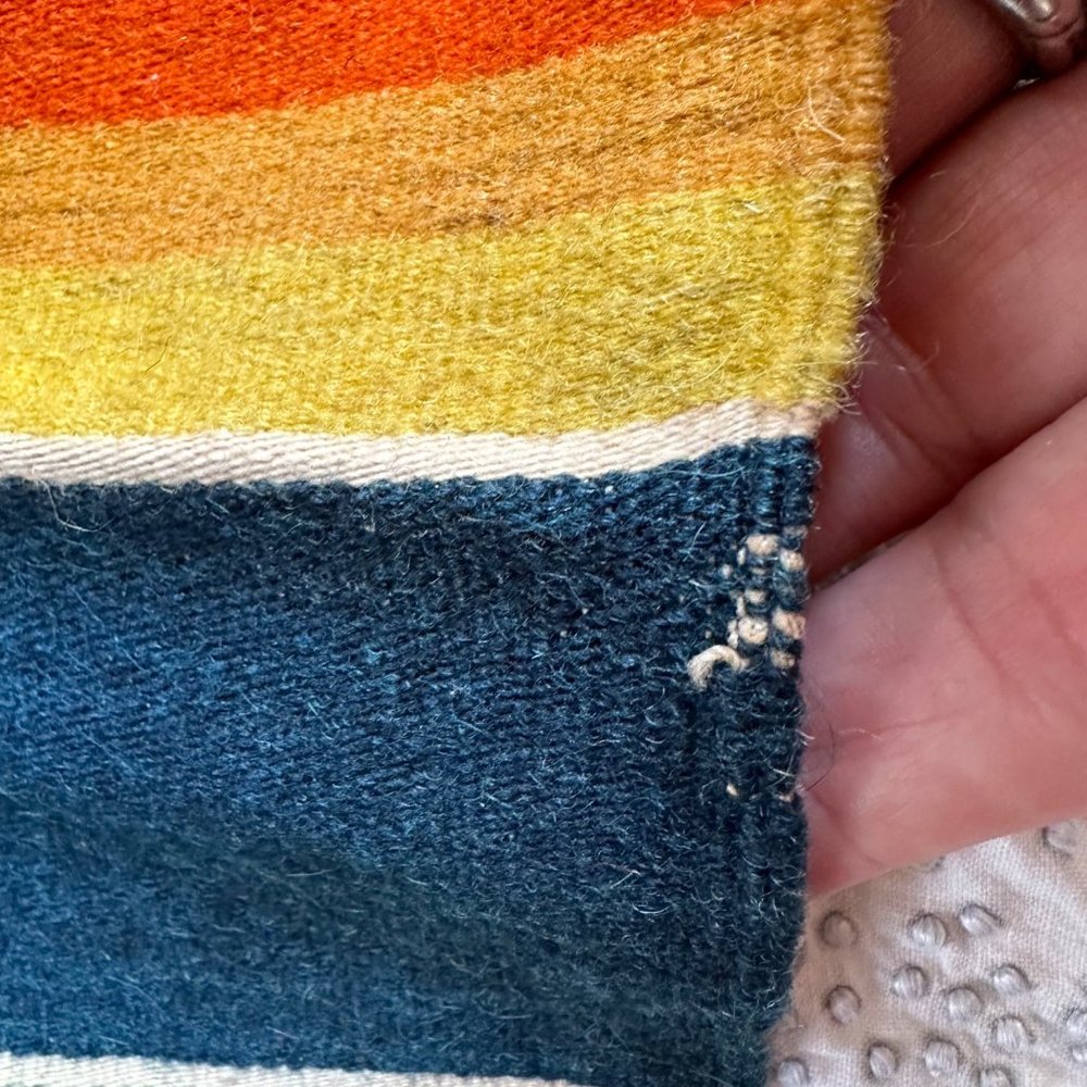 Vintage Wool Serape 62" Fringed Runner Blanket Rainbow Native Mexican American - Picture 10 of 11